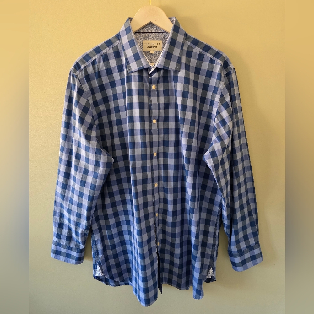 NWOT Ted Baker 17 Endurance Quiet Luxury Check Professional Formal Dress Shirt